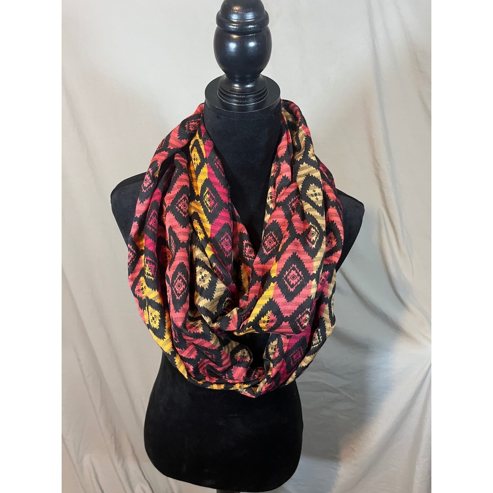 Womens Ikat Diamond Geometric Infinity Scarf Red Pink Yellow Black Lightweight